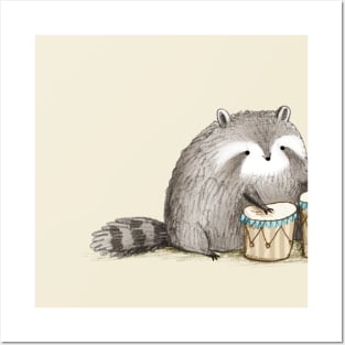 Raccoon on Bongos Posters and Art